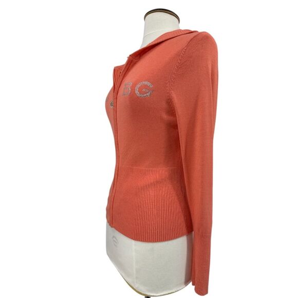 BCBG Hooded Cardigan Sweater Size Large Coral gem logo hooded zip up womens - Picture 4 of 10